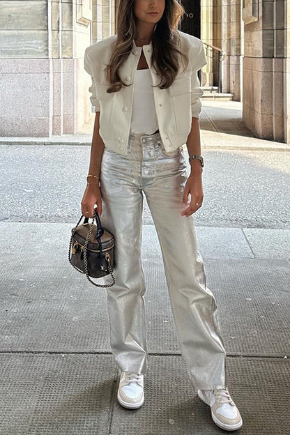 Meridress Glam Straight Leg Faux Leather Pants