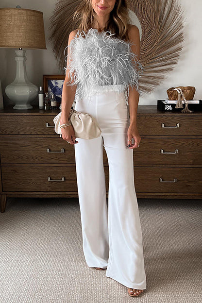 Meridress Strapless Faux Feather Crop Top