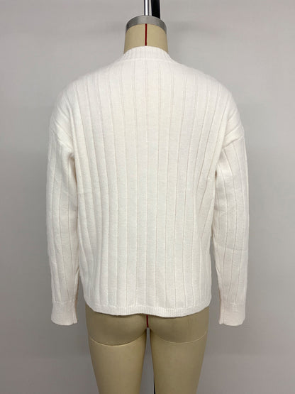 Heart Button Ribbed Knit Cardigan Round Neck Long Sleeve Top For Women 2026