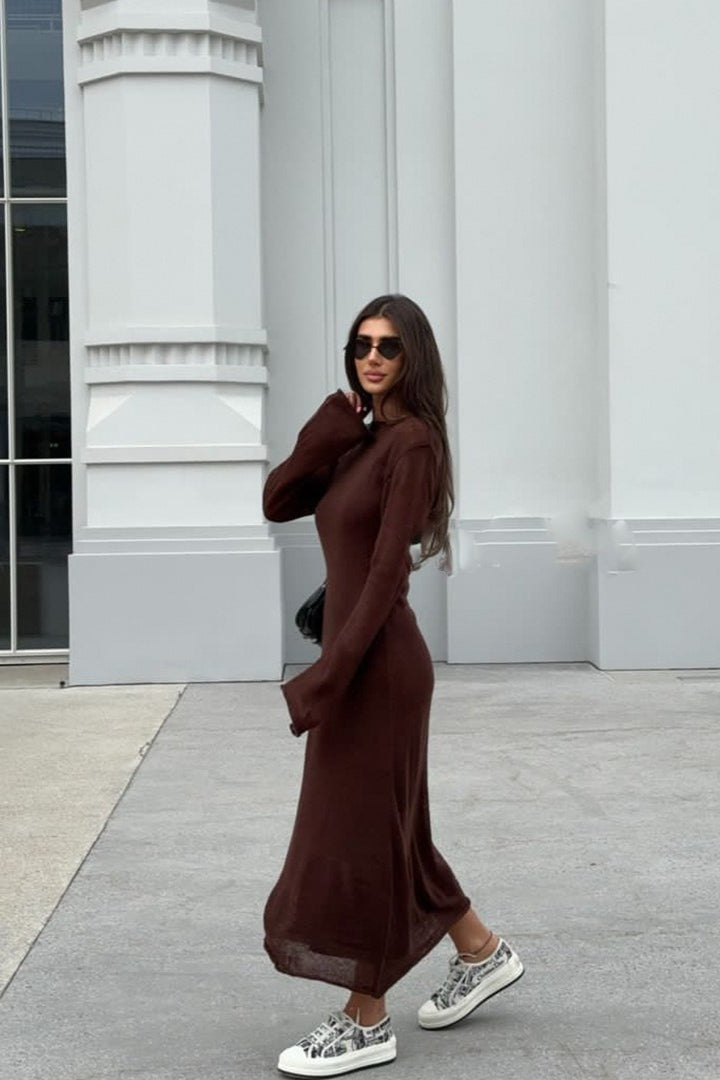 Hollow Out Pink Bodycon Knit Maxi Dress