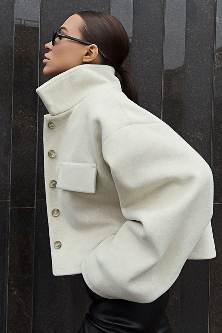 Woolen Cropped Loose Fit Jacket