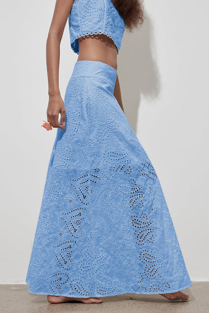 Cutout Allover Embroidered Maxi Skirt