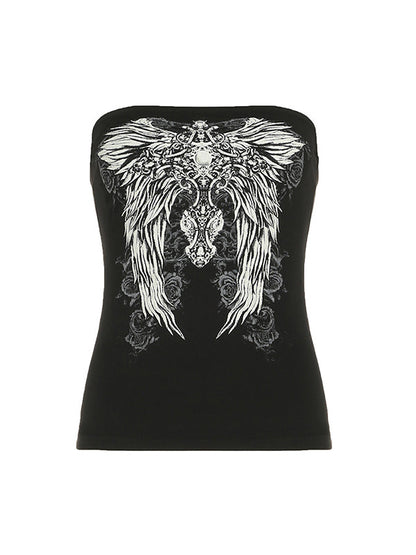 Black Y2k Wings Print Personalisation Bandeau Top