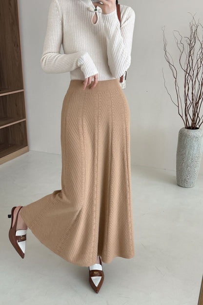 Vintage Textured-Knit High-Waist Maxi Skirt