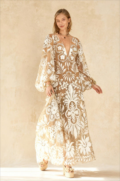 V-Neck Sexy Summer Casual Long Sleeve Boho Dress