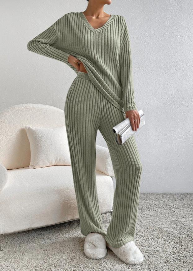 Luxe Ribbed V-Neck Loungewear Set