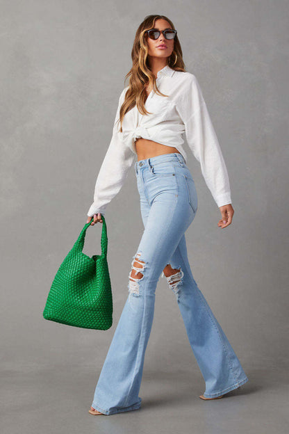 High Waist Ripped Flare Jean