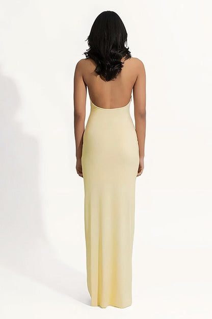 Halter Deep V Backless Bodycon Maxi Prom Dress