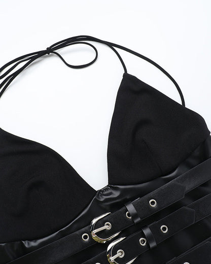 Halter Neck Deep V Neck A-Line Dress Hip