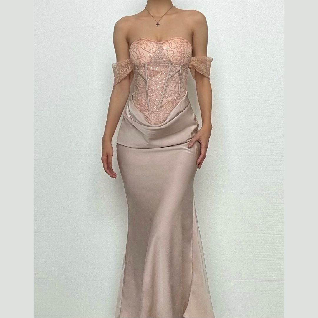 Sweetheart neck off shoulder corset lace maxi dress