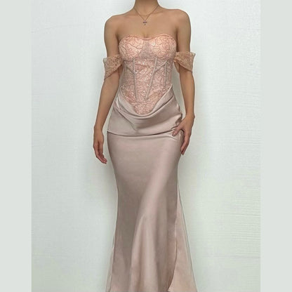 Sweetheart neck off shoulder corset lace maxi dress