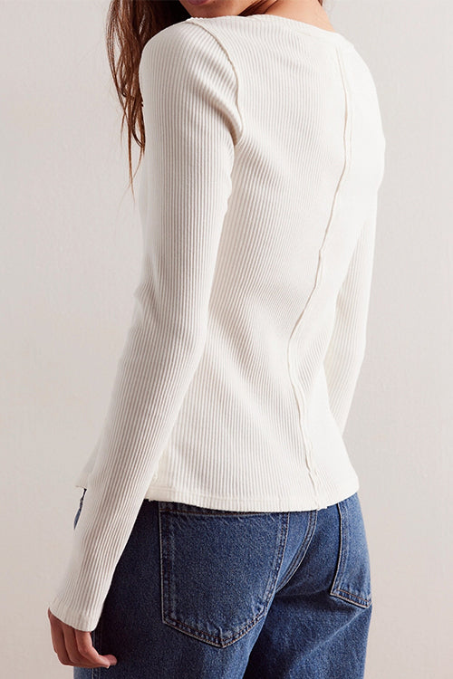 Button Down Long Sleeves Ribbed Knit Top