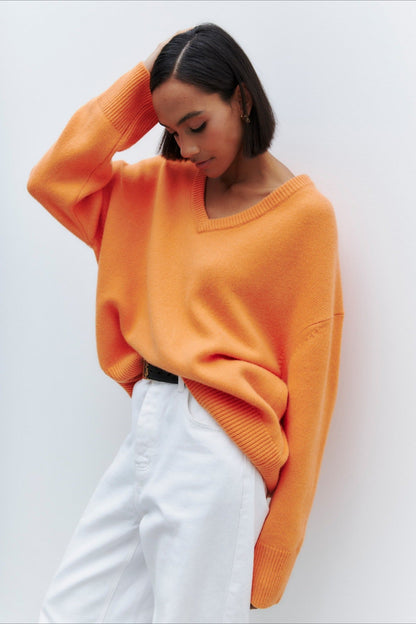 V Neck Long Sleeve Relaxed Sweater