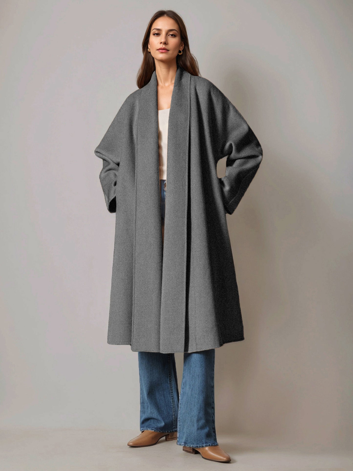 Burgundy Wool Cashmere Blend Wrap Coat For Woman Lapel Elegant Belted Double-Faced Winter Outerwear 2026
