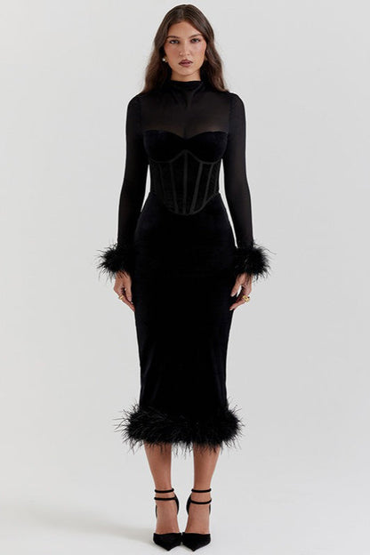 Textured Velvet Fuzzy Accent Cocktail Dress