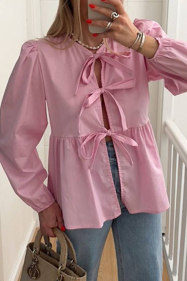 Fashion Bow Long Sleeve Shirt Top