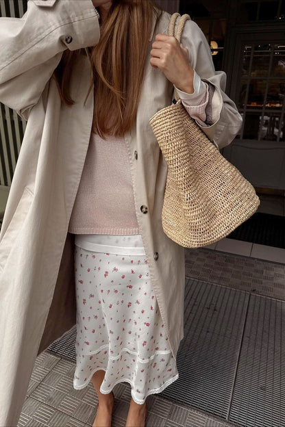 Floral Lace Panel Midi Skirt