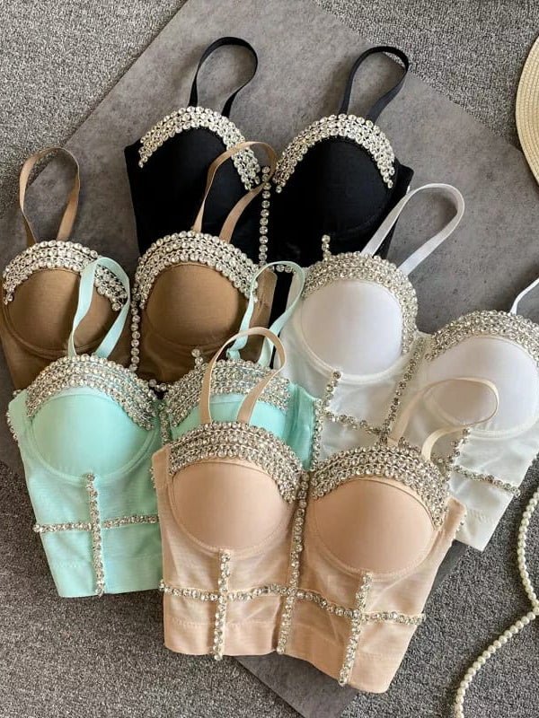 Diamond Studded Push Up Bralette Bustier Top