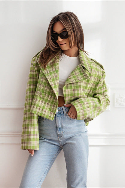 Plaid Wool Blend Blazer Coat