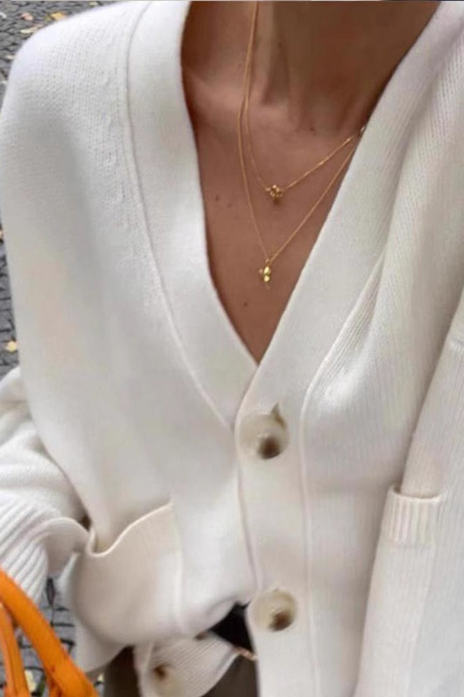 Solid Color Knit V-Neck Coat