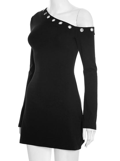 Asymmetric Shoulder Bodycon Mini Dress For Women 2026
