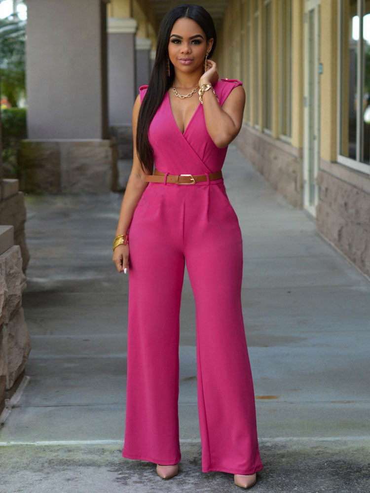 White V-Neck Sleeveless Sash Off-The-Shoulder Lycra Spandex Jumpsuits For Women