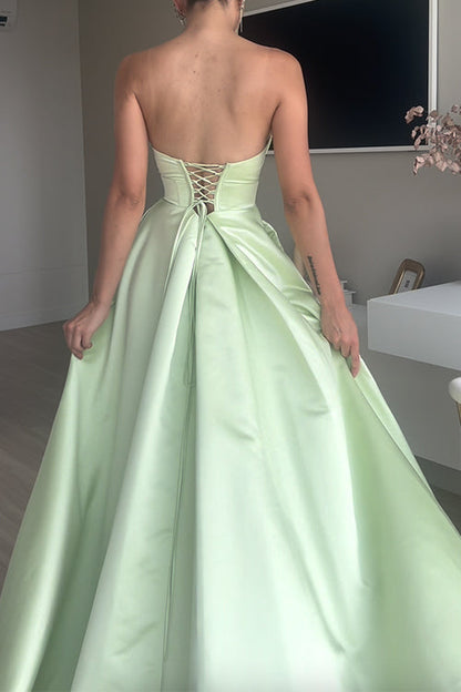 Strapless Cut Out Back Lace-up Slit Maxi Party Dress