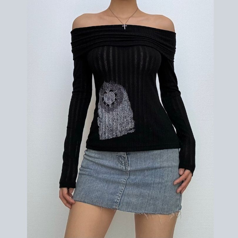 Off shoulder long sleeve ruched abstract top