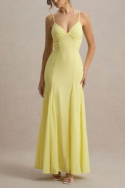 Meridress V Neck Adjustable Strap Bodycon Flare Maxi Dress