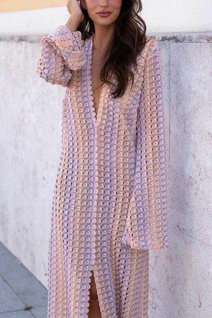 LACE HOLLOWED-OUT V-NECK DRESS