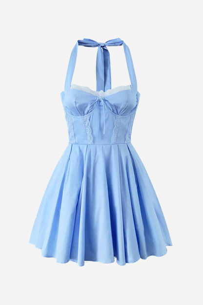 Esther Halter Neck Lace Up Ruffle Hemline Mini Dress