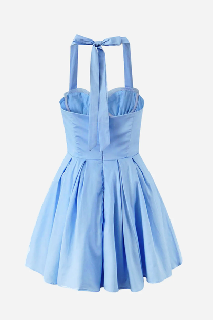 Esther Halter Neck Lace Up Ruffle Hemline Mini Dress