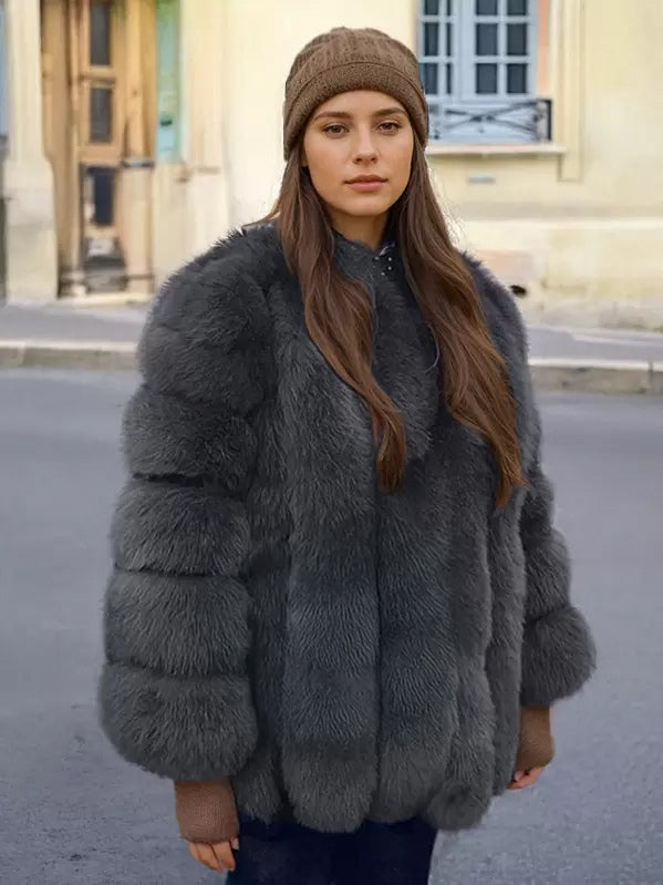 Plush Faux Fur Coat Crew Neck Winter Eco-friendly Fur Jacket For Women 2026
