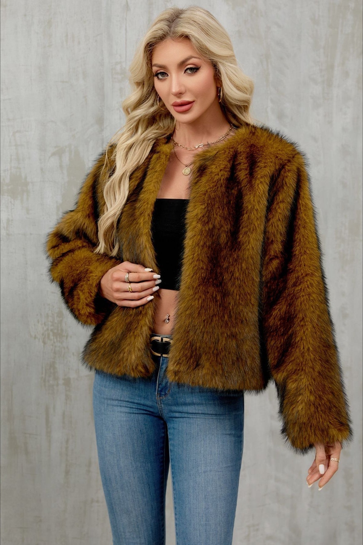 Plush Short Fur Open Cardigan Coat