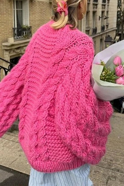 Round Neck Oversized Cable Knit Sweater