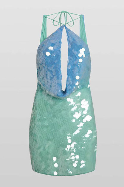 Halter Cut Out Open Back Sequin Mini Dress