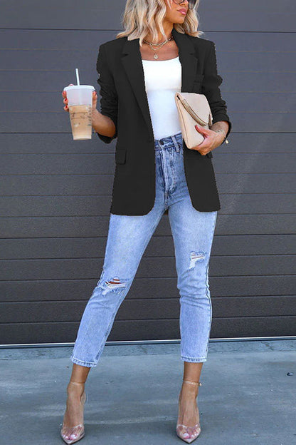 Classic Single Button Back Slit Pocketed Blazer