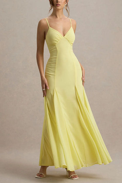 Meridress V Neck Adjustable Strap Bodycon Flare Maxi Dress