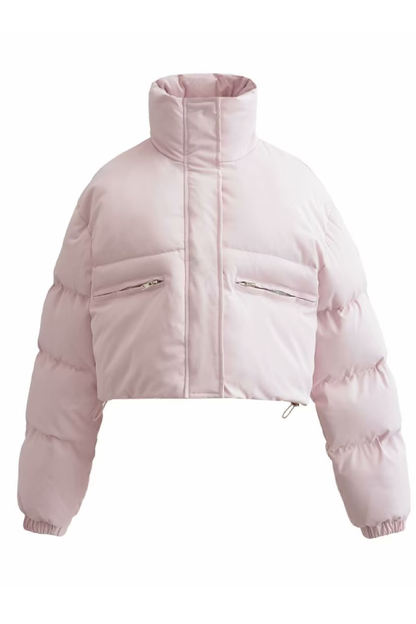 Stand Collar Pocket Zipper Short Cotton Coat