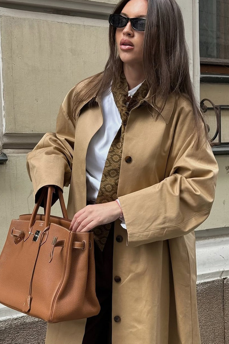 Minimalist Extra-Long Cotton Single-Breasted Lapel Overcoat