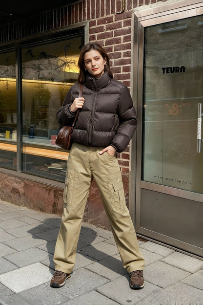 Cocoa Bean Stand Trendy Collar Quilted Puffer Coat