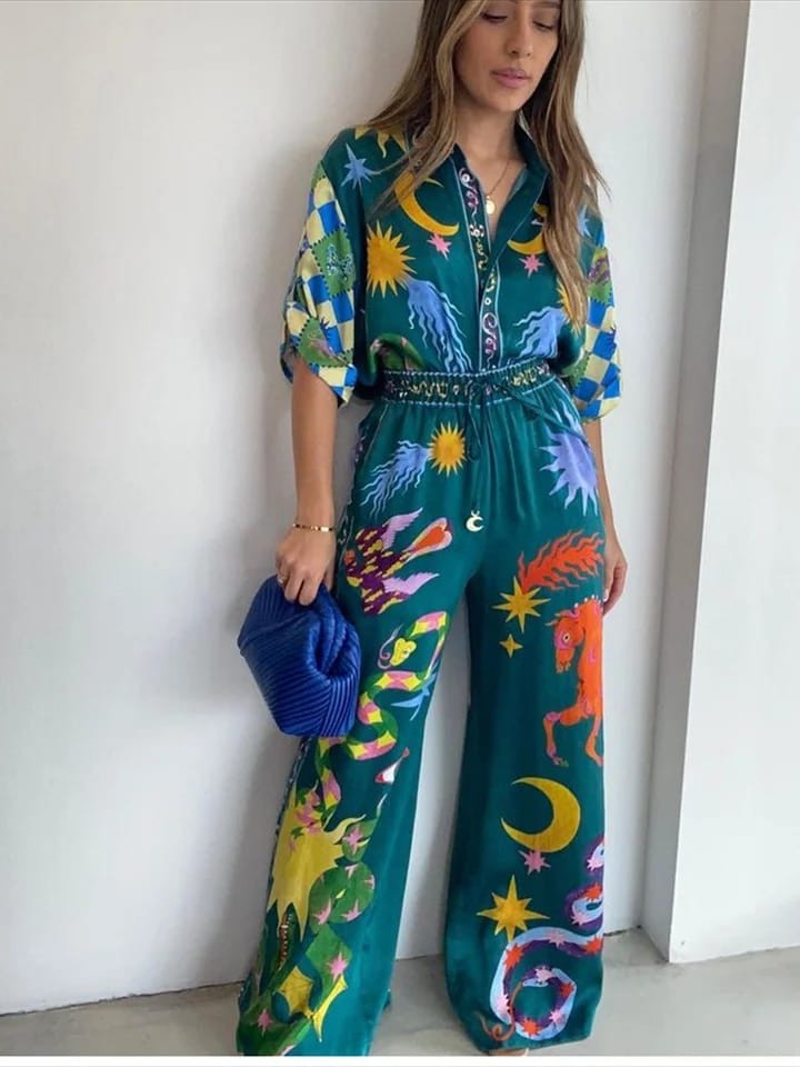 Oversized Fit Abstract Print Shirt & Pants Coord Set
