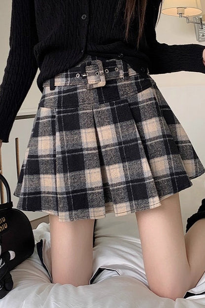 Plus Size Wool Plaid Pleated Skirt