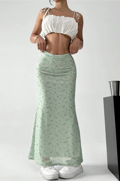 Floral Satin A-Line Midi Skirt