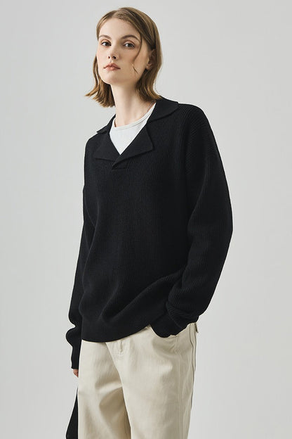 Oversized Lazy V-Neck Long-Sleeve Knit Top