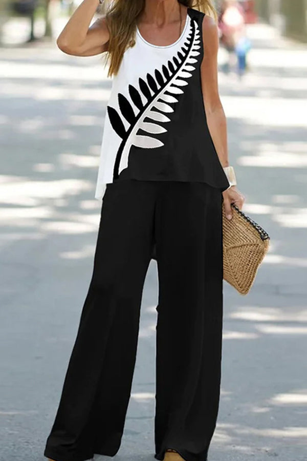 Casual Summer Sleeveless T-Shirt Trousers Two-Piece Set