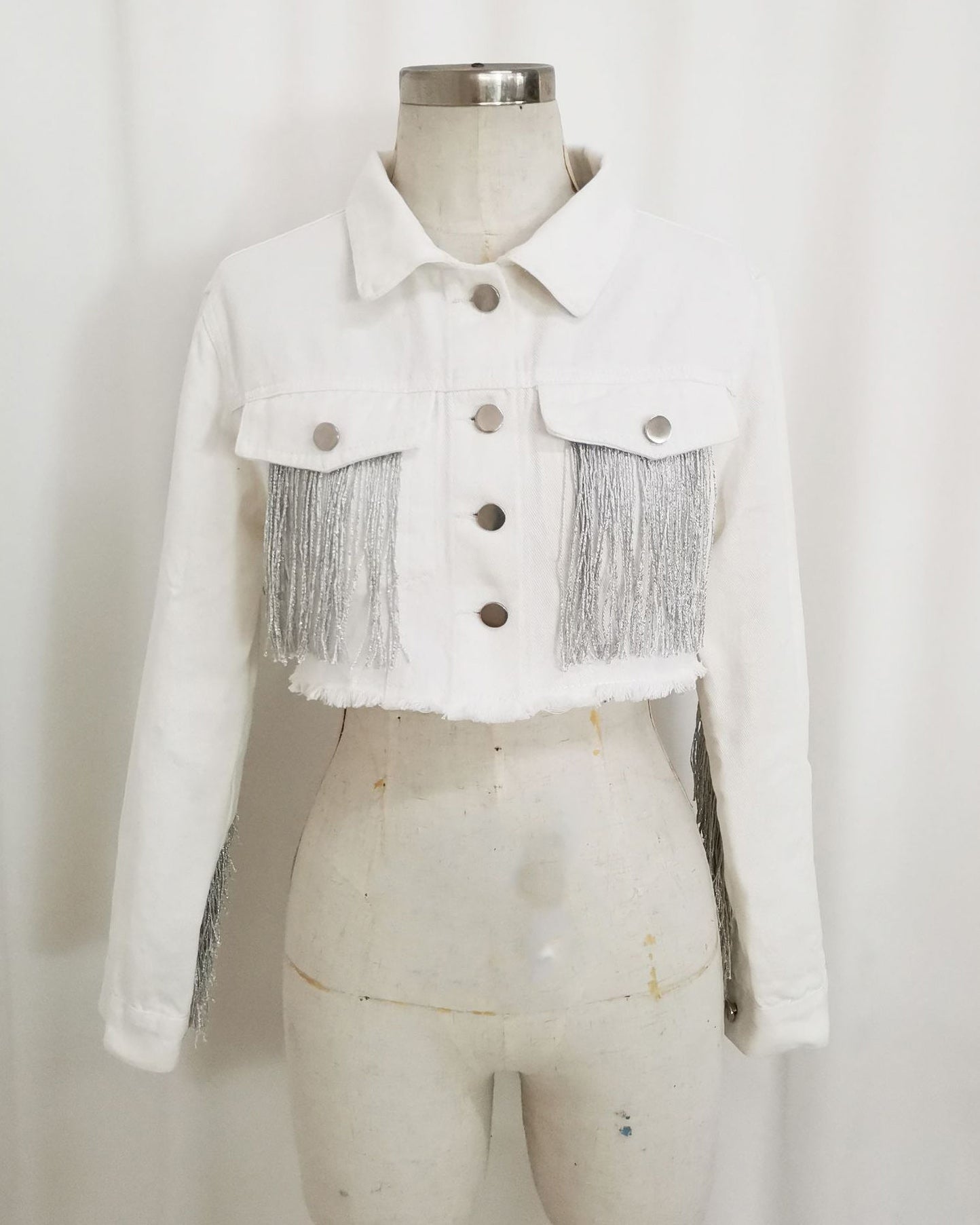 Fringed Distressed Denim Jacket