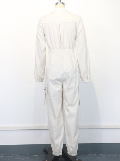Cargo Jumpsuit With Elastic Waist And Pockets For Women 2026
