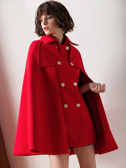 Women Burgundy Wool Blend Poncho Oversized Cape Coat Winter Outerwear 2026