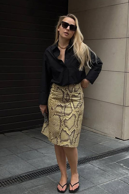 Snake Print High-Waist A-Line Skirt